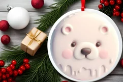 Pastel Polar Bear Round Ornament Sublimation PNG Product Image 1