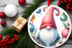 Pastel Gnome Christmas Round Ornament Sublimation PNG Product Image 1