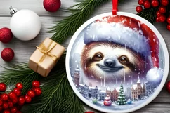 Winter Sloth Round Ornament Sublimation PNG Product Image 2