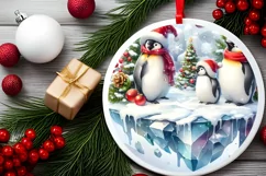 3D Penguins Winter Scene Ornament Sublimation PNG Product Image 2