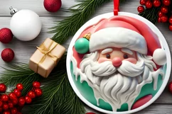 Round 3D Santa Round Ornament Sublimation PNG Product Image 2