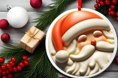 Round 3D Santa Round Ornament Sublimation PNG Product Image 2