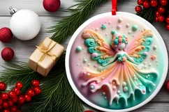Pastel 3D Fairy Christmas Round Ornament Sublimation PNG Product Image 1