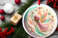 Pastel 3D Fairy Christmas Round Ornament Sublimation PNG Product Image 1