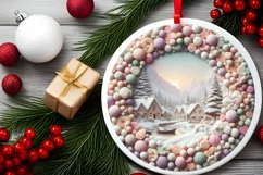 Winter Scene Digital Painting Round Ornament Sublimation PNG Product Image 1