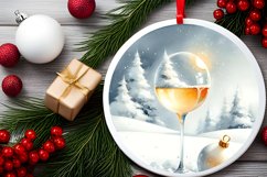 Watercolor Champaigne Christmas Round Ornament Sublimation Product Image 2