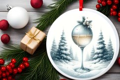 Watercolor Champaigne Christmas Round Ornament Sublimation Product Image 1
