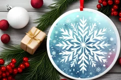 Watercolor Snowflake Christmas Round Ornament Sublimation Product Image 2