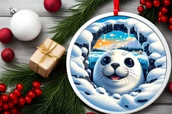 Snow Wall Seal Round Ornament Sublimation PNG Product Image 1