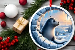 Snow Wall Seal Round Ornament Sublimation PNG Product Image 1