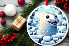 Snow Wall Seal Round Ornament Sublimation PNG Product Image 1