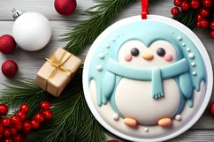 Christmas Penguin Round Ornament Sublimation PNG Product Image 2