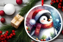 Colorful Penguin Round Ornament Sublimation PNG Product Image 2