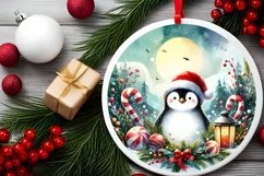 Colorful Penguin Round Ornament Sublimation PNG Product Image 2