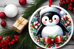 Colorful Penguin Round Ornament Sublimation PNG Product Image 2