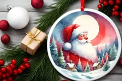 Colorful Christmas Image with Santa Round Ornament PNG Product Image 1