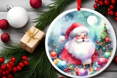 Colorful Santa Round Ornament Sublimation PNG Product Image 2