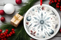 Watercolor Snow Flake Round Christmas Ornament Sublimation Product Image 2