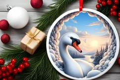 Swan in Snow Made Wall Round Ornament Sublimation PNG Product Image 2