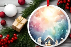 Colorful Nativity Scene Christmas Round Ornament Product Image 2