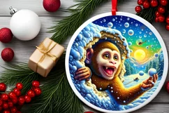 Digital Painting Round with Monkey Smiling Out of Snow Made Product Image 2