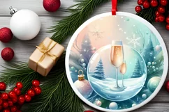 Colorful Champagne Christmas Round Ornament Product Image 2
