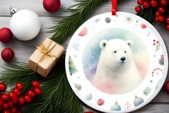 Pastel Christmas Polar Bear Round Ornament Sublimation PNG Product Image 1