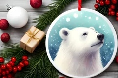 Pastel Christmas Polar Bear Round Ornament Sublimation PNG Product Image 2
