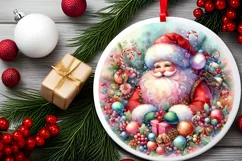 Colorful Christmas Santa Round Ornament Sublimation PNG Product Image 2