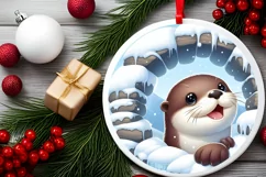 Snow Wall Otter Round Ornament Sublimation PNG Product Image 2