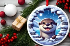 Snow Wall Otter Round Ornament Sublimation PNG Product Image 1