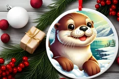 Digital Painting Round with Otter Smiling Out of Snow Made Product Image 2