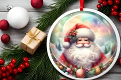 Santa with Gift Round Ornament Sublimation PNG Product Image 2