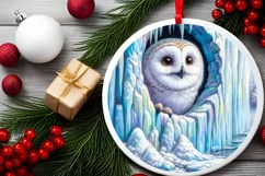 Owl in Melting Ice Wall Round Ornament Sublimation PNG Product Image 1