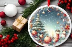 Holiday Glow Round Christmas Ornament Sublimation PNG Product Image 2