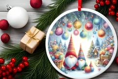 Colorful Winter Gnomes Round Ornament Sublimation PNG Product Image 2