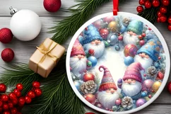Colorful Winter Gnomes Round Ornament Sublimation PNG Product Image 1