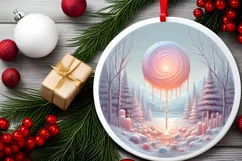 Winter Scene Digital Painting Round Ornament Sublimation Product Image 1