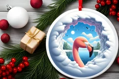 Flamingo in Snow Made Wall Round Ornament Sublimation PNG Product Image 2