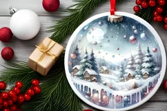 3D Winter Scene Watercolor Ornament Sublimation PNG Product Image 2