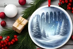 3D Winter Scene Watercolor Ornament Sublimation PNG Product Image 2