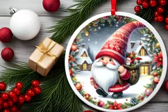 Christmas Gnome Round Ornament Sublimation PNG Product Image 2