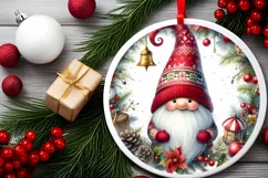 Christmas Gnome Round Ornament Sublimation PNG Product Image 1