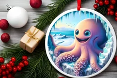 Icy Wall Octopus Round Ornament Sublimation PNG Product Image 1