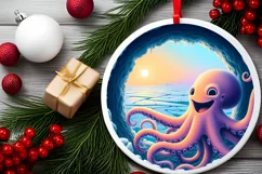 Icy Wall Octopus Round Ornament Sublimation PNG Product Image 1