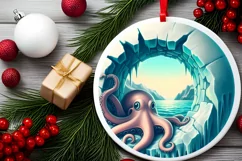 Icy Wall Octopus Round Ornament Sublimation PNG Product Image 1