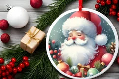 Colorful Christmas Santa Round Ornament Sublimation PNG Product Image 1