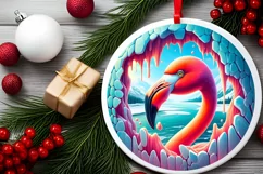 Icy Wall Flamingo Winter Round Sticker Ornament Product Image 2