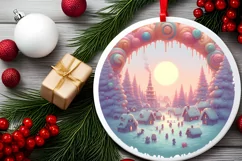 Winter Scene Digital Painting Round Ornament Sublimation PNG Product Image 1
