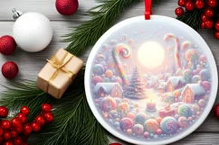 Winter Scene Digital Painting Round Ornament Sublimation PNG Product Image 1